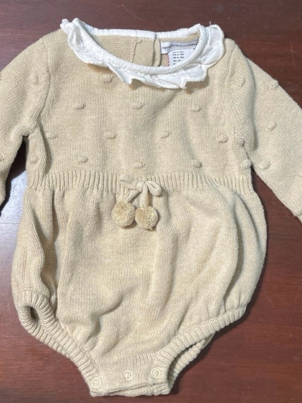 Cupcakes & Cashmere Beige Knit Onesie Girls 6-9 Month